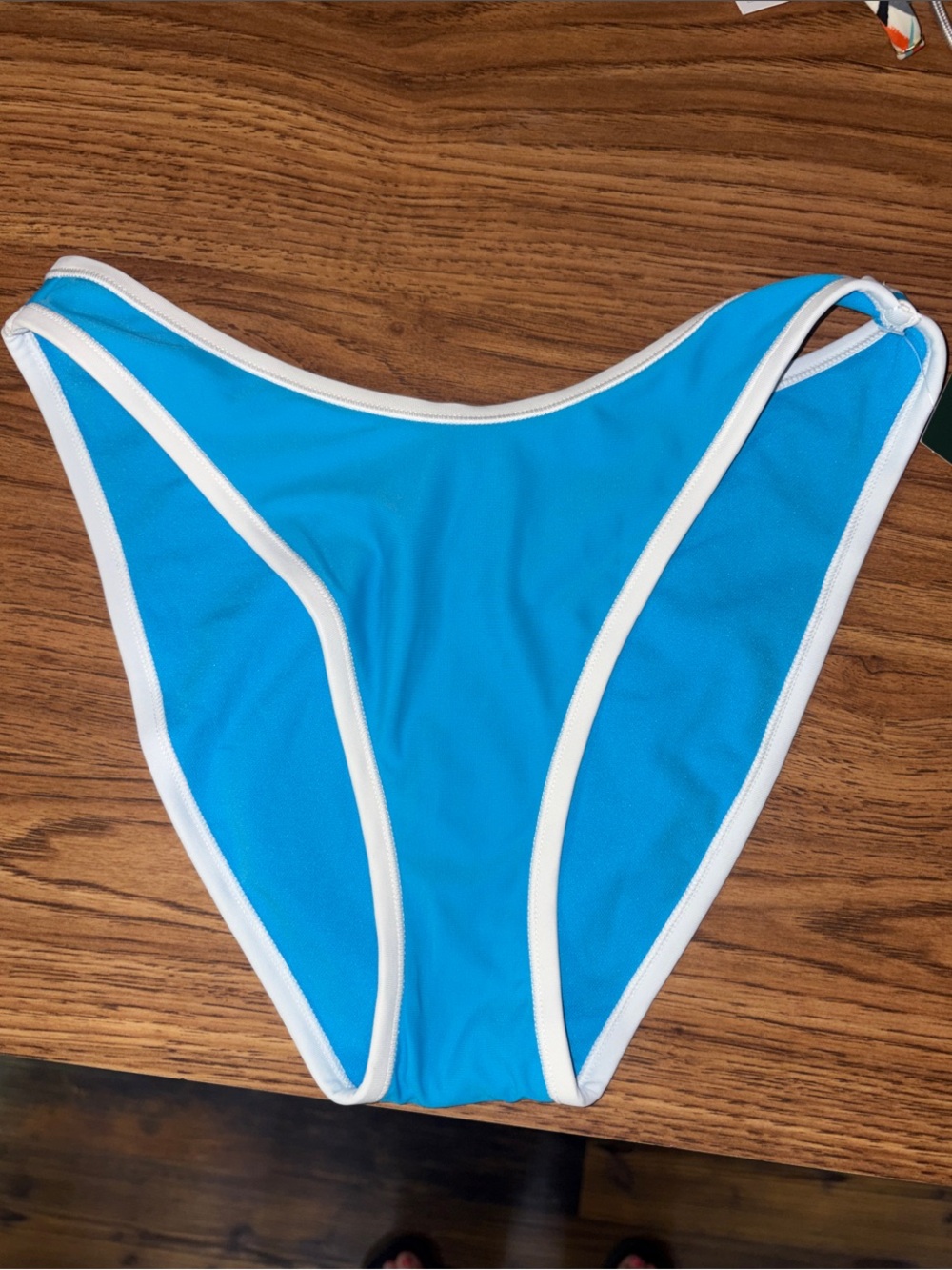5/$10 Bright Blue High-Cut Bikini Bottom with White Trim